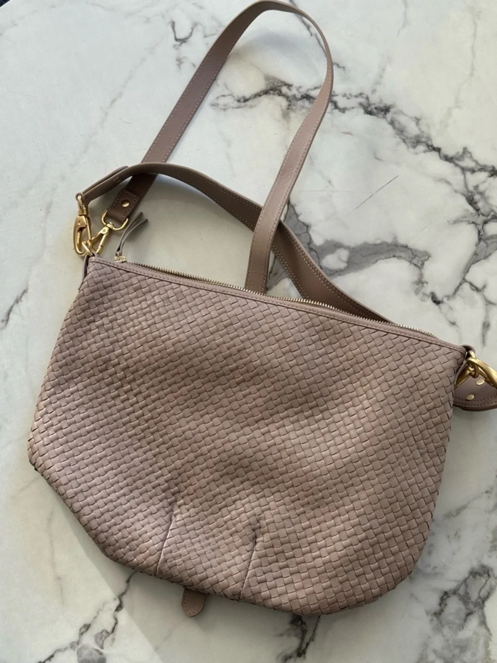 Quince Woven Shoulder Bag in Taupe. Italian Leather Crossbody - Picture 10 of 10